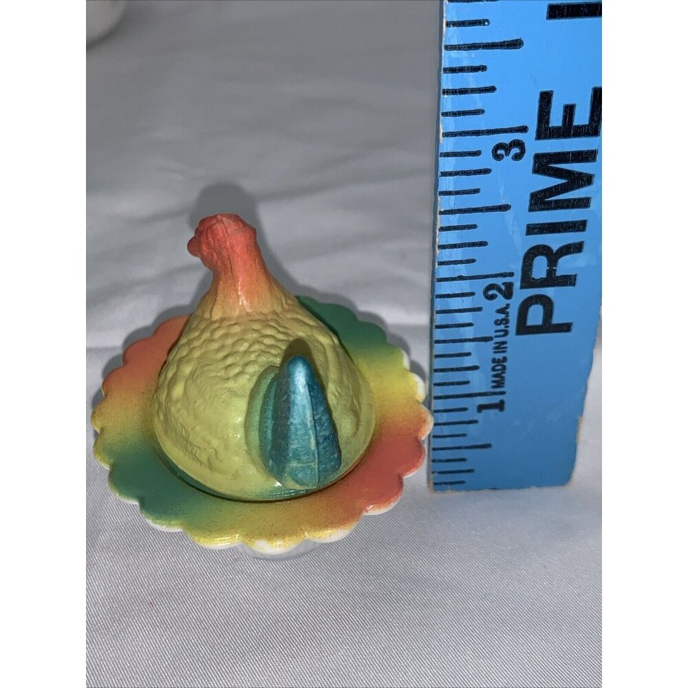 Vtg Mosser Mini Chicken on Nest Tie Dye Glass Salt Cellar Basket C880 - Picture 3 of 10